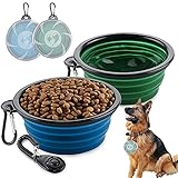 2 Stück Hundenäpfe Faltbare Reiseschale,Auslaufsichere Hundenapf mit Deckel und Haken Silikon Fütterung Hundenäpfe für Katzen,Hunde und Haustiere für Wasser und Futter mit klick Training (450ML)