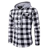 semen Herren Hemd Flanellhemd Kapuze gebürstete Baumwolle kariert Langarm Herbst Slim Fit Modern Freizeithemd Hooded Sweat Sleeve Shirt Jacke W