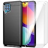 CQiuLi Hülle für Samsung Galaxy M62 / F62 und 3 Stück Panzerglas Displayschutz Schutzfolie, Weiche kohlefaser Handyhülle Shock Absorption Kratzfest Schutzhülle Case Schutz Weich TPU Cover - Schw