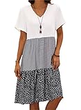 Vera Damen Sommer Freizeit Blumenmuster Boho V-Ausschnitt Strand midi Kleid (XL, Weiß)