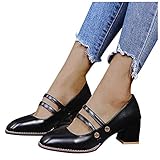 VESNIBA Damen Blockabsatz Mary Jane Pumps Spangenpumps Mid Heel Geschlossen Zeh Sommer Elegant S