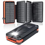 Solar Powerbank 26800mAh, elzle Solar Ladegerät mit 2 USB-Ausgangsport & 1 USB-Eingangsport, Outdoor Wasserfester Externer Akku mit 4 Solarpanels und Taschenlampe Für Smartphones Tablets Camping