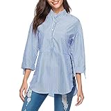 Damen Bluse Langarm Damen Tops Shirt Sexy V-Ausschnitt Casual Tops Lose Blusen Damen seitlich genähtes iped einreihiges Dreiviertelarmhemd Bluse Kariertes Hemd Kariertes Lang