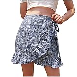 Frauen Sommer Casual Bohe Taille Rüschen Floral Print Beach Kurze Rock