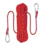 QHY Kletterseil 10mm Hochfestes Sicherheitsseil Rettungsseil Mit Karabiner Statisches Kletterseil Allzweckseil Festmacherleine Heavy Duty Seil Leine Outdoor (Color : Red, Size : 10m*10mm)