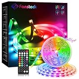 RGB LED Strip 5m, Fansteck SMD 5050 LED Streifen mit Timer, Sync mit Musik, Dimmbare Lichterkette mit Fernbedienung, LED Lichtband Selbstklebende Lichtleiste 12V für Innenbereich, Haus, Party, Kü