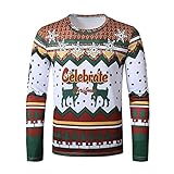 BIBOKAOKE Weihnachtspullover Herren Lustig Weihnachts Muster Langarm Sweatshirt Weihnachten Pullover Warmes Rundhals Langarmshirt Xmas Top Ugly Christmas Winterpullover Xmas Party Sw