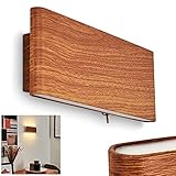LED Wandleuchte Mosambik, moderne Wandlampe aus Metall und Kunststoff in Braun/Weiß/Nickel-matt mit Holzoptik, mit Lichtspiel an der Wand und An-/Ausschalter am G