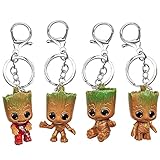 NALCY 4 Stück Schlüsselanhänger, Guardians of The Galaxy Schlüsselanhänger, Süsser Schlüsselanhänger Ring Miniatur Anhänger Schlüsselanhänger für Damen und H