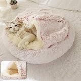 Aujelly Haustierbett - Runder, weicher Plüsch, Höhlen-Katzenbett mit Kapuze, Donut für Hunde und Katzen, Sich selbst erwärmendes Innenschlafbett in Mehreren Größen und Farben Pink 70CM / M