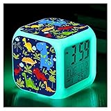 HAIBOMY wecker Dinosaurier Wecker LED Digitaluhr 7 Bunte Glühende leichte Nacht Kinder Nachttischuhr Kinder Geschenk Kinderwecker (Color : Dinosaur 02)