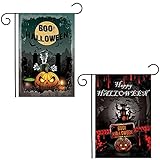 YXHZVON 2 Stück Halloween Flagge, Doppelseitiges Garten Flagge Halloween Kürbis Hofflagge Deko für Rasen Garten Veranda 45 x 30