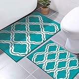 SHACOS Mikrofaser Badematte rutschfest Waschbar Badvorleger Blau Weiß Badezimmerteppich Flauschig Badteppich Weich Duschvorleger Hochflor Bad Teppich für Bad, Toilette, Küche 45x65