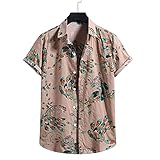 Camicia Hawaiana,Camicie Hawaiane Da Uomo Vintage Bohemian Peacock Pattern Stampa Camicie Hawaiane Estive Top Casual Quick Dry Street Hip Hop Manica Corta Summer Holiday Party Beach Shirt, Kaki, M