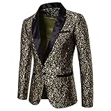 PDYLZWZY Herren Pailletten Anzug Sakko Slim Fit Glitzer Blazer Anzugjacke EIN Knopf Unregelmäßige Anzugjacke für Nachtklub,Hochzeit,Partei (Gold, M)