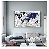 artaslf Cartoon-Leinwand für Jungen Raumdekoration Wandkunst Gemälde Marineblau nautische Weltkarte Poster für Kinderzimmer 50 x 70cm ung