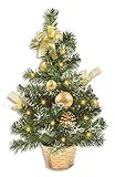 Riffelmacher Geschmückter Weihnachtsbaum beleuchtet 50cm 20257 - Gold - Weihnachtsbaum mit Lichterkette Schleifen Christbaumkug