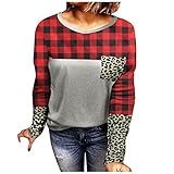 FeiBeauty Sweatshirt Damen Rundhals Pullover Kariert Bluse Langarm Shirt mit Taschen Farbblock Oberteile Top Casual Langarmshirt Tops Oberteile Freizeit Lange Ärmel Shirt Lose T-Shirt Tunika B