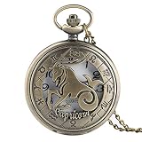 LNDDP Retro-Taschenuhr, 12 Sternzeichen, Steinbock, Taschenuhr, für Männer und Frauen, hohles Gehäuse, Halskette, Anhänger, Bronze Kette, Geschenk 2019
