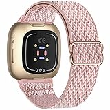 Fengyiyuda Nylon Armband Kompatibel mit Fitbit Versa 3 Armband / Fitbit Sense Armband, Einstellbar Nylon Ersatz Armbänder für Damen Herren, Sport Uhrenarmband für Fitbit Versa 3/Sense,Rose Pink