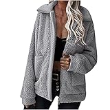EMATOP Plüschjacke Damen Kurz Teddy Mantel Lässig Winterjacke Frau Cardigan Lose Einfarbig Winterjacke mit Tasche Herbst Warm Sweatjacke Elegant Übergangsjacke Revers Langarm Jacke O