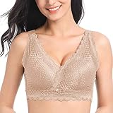 CHAOEN Damen Spitze BHS Unterwäsche Bra Atmungsaktive Blumen Design Ohne Bügel Gepolsterter Still BH V-Ausschnitt Softschalen Lingerie D