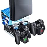 Likorlove PS4 Vertical Stand, PS4 Kühlung Lüfter PS4 Controller Ladestation Charger Lüfterhalterung mit Speicherfunktion für PS4 / PS4 Pro / PS4 Slim mit LED Anzeigen und 10 Spiele Disc Sp