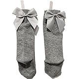 UKKO Socke Herbst Winter Baby Kleinkinder Socken Knie Weiche Baumwollstil Große Bogen Boden Socken Prinzessin Socken 2 Paare-01-Gray Behind,M(1-3 Years Old)