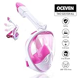OCEVEN Tauchmaske, Faltbare Schnorchelmaske Tauchemaske Vollgesichtsmaske, mit 180 Grad Blickfeld und Kamerahaltung, Anti-Fog Anti-Leck Easybreath, für Erwachsene und Kinder (Rosa Weiß, S/M)