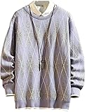 Marshall Darren Fashions Sweaters Herren Lange Ärmel Herbst Frühling Gestreift Pullover Gestrickt O-Ausschnitt Plus Oversized Tops, M105 4, Larg