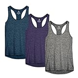 icyzone Damen Sporttop Yoga Tank Top Ringerrücken Oberteil Laufen Fitness Funktions Shirt, 3er Pack (XXL, Royal Blue/Purple/Charcoal)