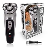 alpina Rasierer Herren - USB-Akku - 3 schwimmende Scherköpfe - Pop-Up Trimmer - mit Reinigungsbürste und Schutzkappe - USB-Kab