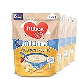 Milupa Milchbrei Vollkorn Früchte, Babybrei ohne Zuckerzusatz, Babynahrung ab dem 6. Monat (4 x 400 g)