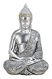 NAMENLOS Große Thai Buddha-Figur, meditierend, Silber | Deko-Figur, Skulptur, Statue, Deko-Artikel, H 36