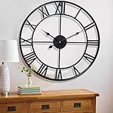 YORKING 60cm Wanduhr Wanduhren Wand Deko Vintage Römische Ziffern Geräuschlos Metall für Inneneinrichtung Wohnzimmer Kü