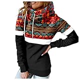 GFGHH Classics Damen Kapuzenpullover Hoody Pullover, Hoodie Langarm Sweatshirt Aztec Geometric Sweatshirt Pulli, Farbblock Sweater mit Einstellbar Kordel Blusen Lässig Sweatjacke Oberteil Elegant Top