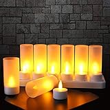 EXTSUD 12er LED Flammenlose Kerzen,Wiederaufladbare Kerzen, Batteriebetriebene Kerzen Kabellose Teelichter LED-Weihnachtskerzen Kerzenlichter Led Wachskerzen Mit Ladestation(Ohne Netzteil)