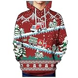 Weihnachts-Hoodies für Herren HJHGJ Schneeszene Autos Gedruckt Langarm Hoodie Sweatshirts mit Taschen Herbst Winter Leicht Dünn Weich Bequem Übergröße Lose Baggy Neuheit Lustige Pullover, rot, XXXL