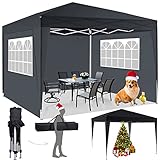 Faltpavillon 3x3/3x6 Pavillon Wasserdicht Gartenpavillon UV Schutz Faltpavillon mit 4 Seitenteilen Festival Partyzelt Sonnenschutz Pavillon für Strand / Garten / Hochzeit / Camping (3x3M, Schwarz)