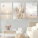 Beige Gras Sonnenuntergang Strand Wandkunst Leinwand Malerei Nordic Poster Und Drucke Wandbilder Für Wohnzimmer Dekor 50x70cmx3 Kein R