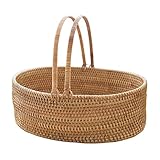 kerryshop Wäschekörbe, einfacher Rattan-Handkorb, Picknickkorb, zartes Weben, Picknickkorb, Obstkorb, Wohnzimmer, Schlafzimmer, Schreibtisch, Aufbewahrungskorb, Einkaufskorb
