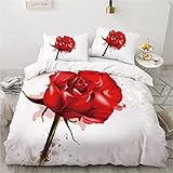 3D Rot Rose Bettbezug 180 x 200 cm und 2 Kopfkissenbezug 80x80 cm, Weiche Mikrofaser Bettwäsche Set 3 Teilig mit Reißverschluss für Kinder Junge M