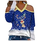 Overdose Damen Sweatshirts Tunika Tops Merry Christmas Loose Sexy Blusen T-Shirts Casual Fashion Oberteile Weihnachtsdruck Pullover Patchwork Rundhals V-Ausschnitt S