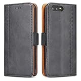 Bozon Huawei P10 Hülle, Leder Tasche Handyhülle für Huawei P10 Schutzhülle Flip Wallet mit Ständer und Kartenfächer/Magnetverschluss (Schwarz)