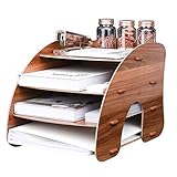 EXERZ Holz-Papiersortierer, 4 Ebenen, Schreibtisch-Aktenaufbewahrung, hält A4-Papier, große und kleine Dokumenten-Organizer, Brieffüller und Regal, DIY Schreibwaren für Büro und Zuhause (Walnussfarbe)