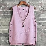 SHOUJIQQ Damen Mittleren Alters Strickweste - V-Ausschnitt Strickpullover Weste Seitenknopf Ärmelloser Mantel Plus Size Damen Pullover Allgleiche Weste Mit Rückenschlitzen Casual Tops,Rosa,Larg