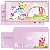 Prinzessin Einladungskarten mit Umschlägen (12er Set) zum Kindergeburtstag mit einem niedlichen, süßen Einhorn - Geburtstag-Einladungen für die Party bzw Feier in rosa und pink, ideal für M