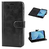 Mulbess Handyhülle für Samsung Galaxy J7 2017 Hülle Leder, Samsung Galaxy J7 2017 Handy Hüllen, Vintage Flip Handytasche Schutzhülle für Samsung Galaxy J7 2017 / J7 Duos 2017 Case, Schw