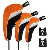 Andux 3 Packung Golf Holz Schlägerkopfhüllen Eisen hauben austauschbar Nr. Etikett MT/mg06 schwarz/orange MEHRWEG