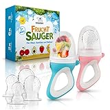 EISBÄRG ® Fruchtsauger [2er] Set für Baby & Kleinkind - Fruchtschnuller Beißring (blau + rosa) – BPA-frei - für Obst und Gemüse mit ergonomischem G